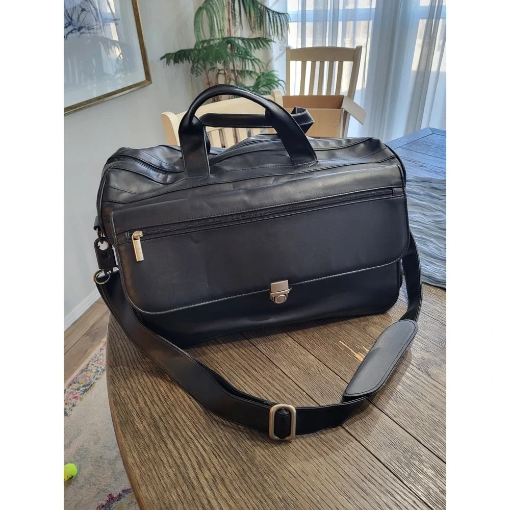 Leeds 20in Black Real Leather Duffel Bag Beautiful Mens Luggage Gym Luxary Bag